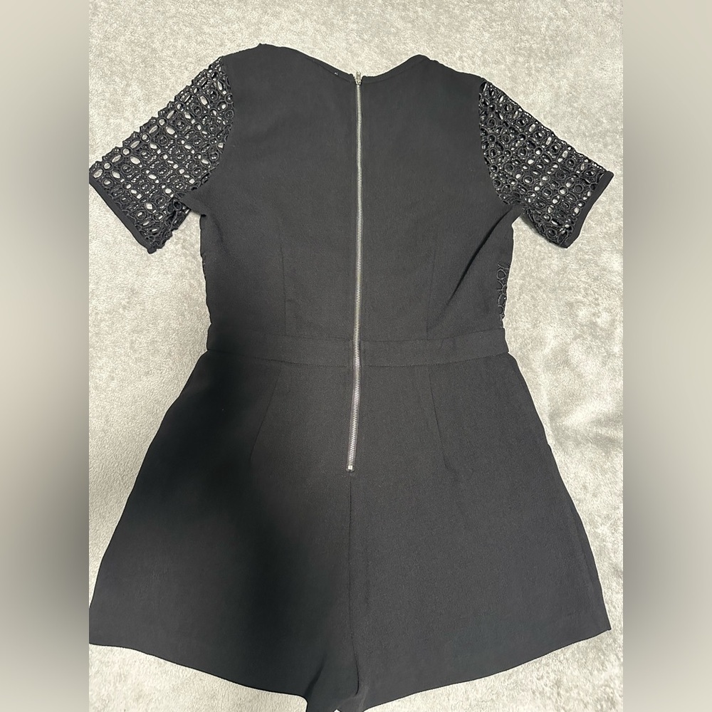 Alythea Black Lace Panel Romper Short Sleeve Fit & Flare, Size Medium NEW - Picture 13 of 16